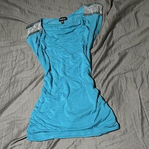 bebe Blue Tank Top with Silver Accents